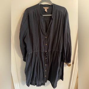 H&M Black Linen Tie Waist Button Down Dress